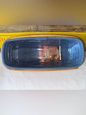 Longaberger Vintage Cracker Small Basket+Clear Plastic Protector+Blue Liner- EUC